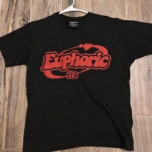 Black T-Shirt with Red Euphoric Graphic